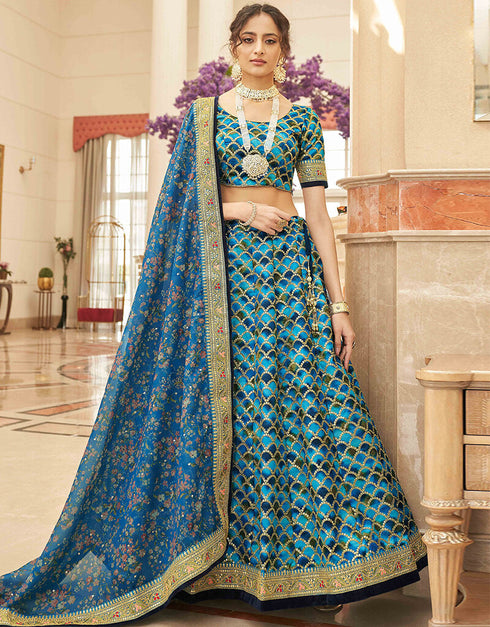 Blue Art Silk Lehenga Choli