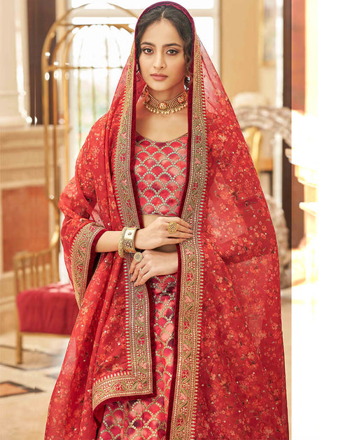 Red Art Silk Lehenga Choli Salwar Kameez
