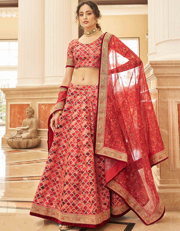 Red Art Silk Lehenga Choli