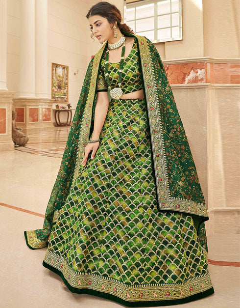 Green Art Silk Lehenga Choli Closure View