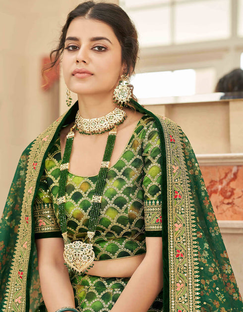 Green Art Silk Lehenga Choli Back View