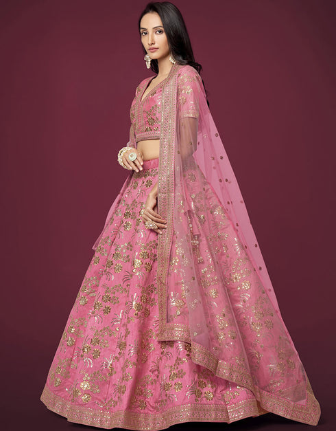 Peach Slub Silk Lehenga Choli Closure View