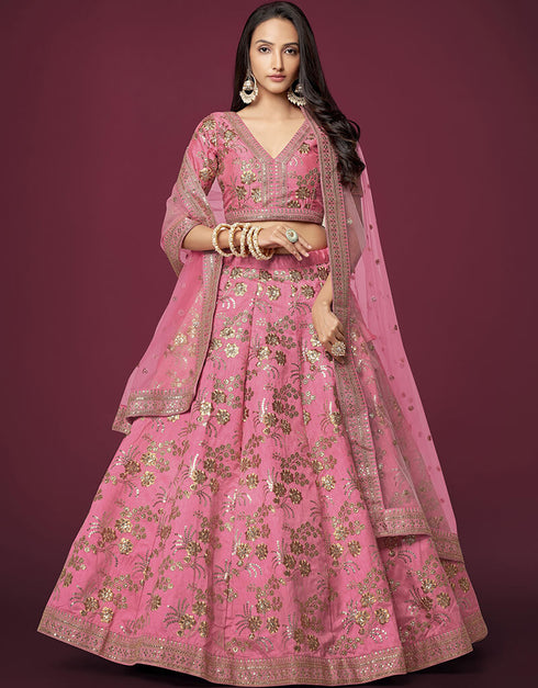 Peach Slub Silk Lehenga Choli
