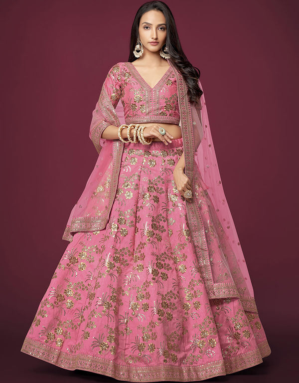 Peach Slub Silk Lehenga Choli
