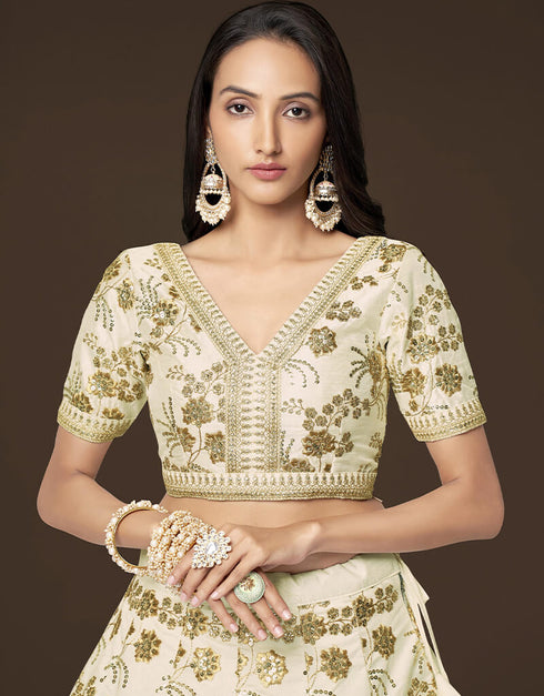 White Slub Silk Lehenga Choli Salwar Kameez