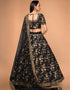 Black Slub Silk Lehenga Choli Back View