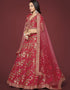Red Slub Silk Lehenga Choli Closure View