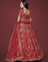 Red Slub Silk Lehenga Choli Back View