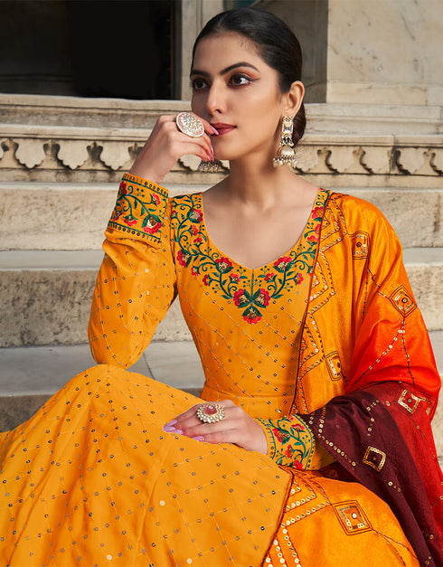 Yellow Georgette N/A Gown Salwar Kameez