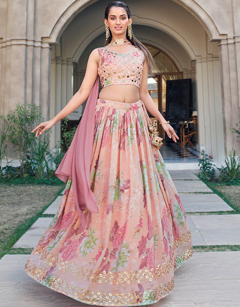 Pink Georgette Lehenga Choli Closure View