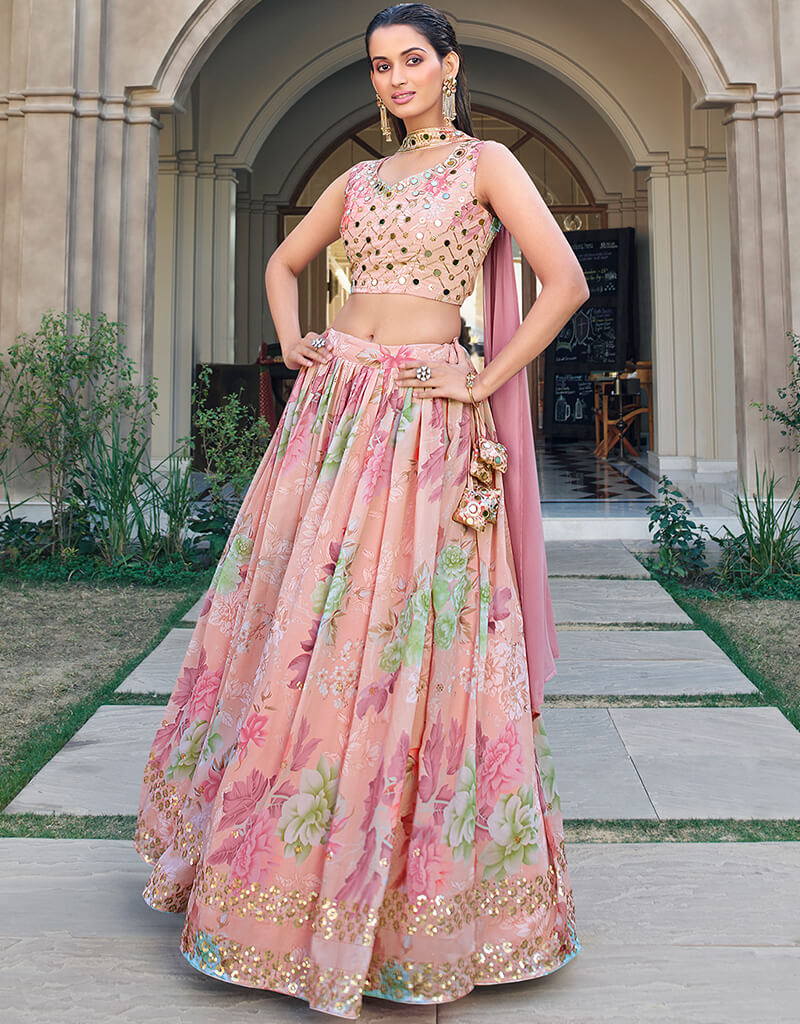 Awesome Pink Georgette Embroidered Lehenga Choli For Garba main image 0