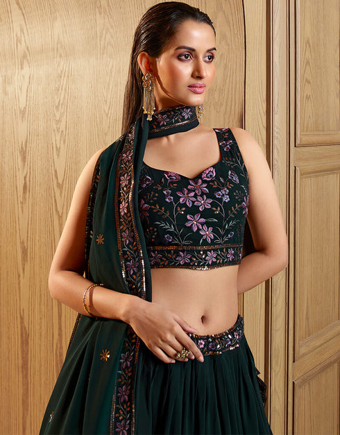 Green Georgette Lehenga Choli Back View