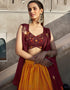 Orange Wine Chinon Silk Lehenga Choli Back View