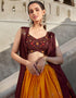 Orange Wine Chinon Silk Lehenga Choli Salwar Kameez
