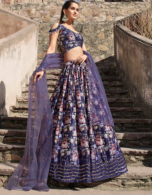 Purple Chinon Silk Lehenga Choli Closure View
