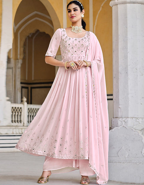 Pink Georgette Palazzo Anarkali Closure View