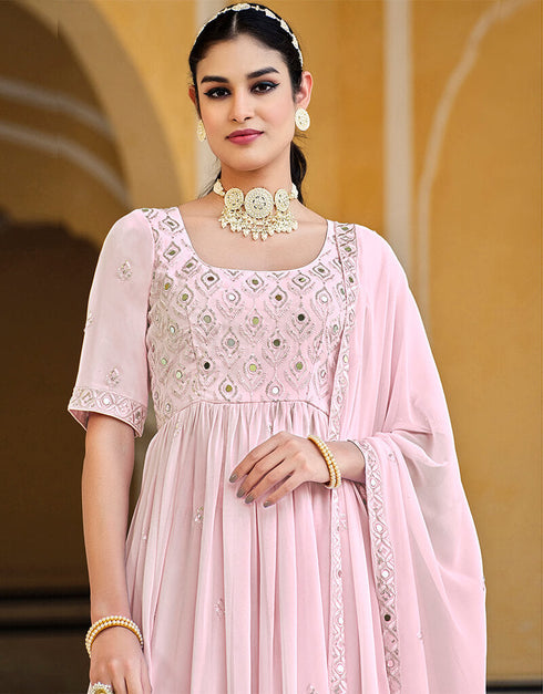 Pink Georgette Palazzo Anarkali Back View
