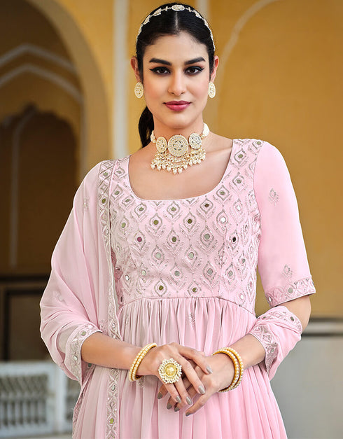 Pink Georgette Palazzo Anarkali Salwar Kameez