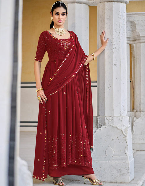 Maroon Georgette Palazzo Anarkali Closure View