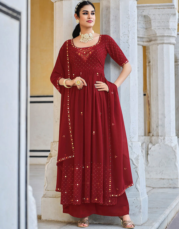 Maroon Georgette Palazzo Anarkali