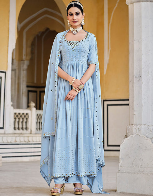 Sky Georgette Palazzo Anarkali Closure View