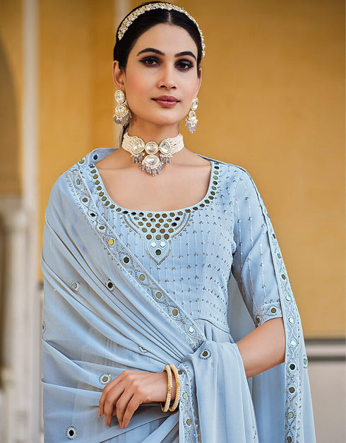 Sky Georgette Palazzo Anarkali Salwar Kameez