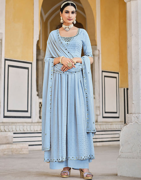 Sky Georgette Palazzo Anarkali