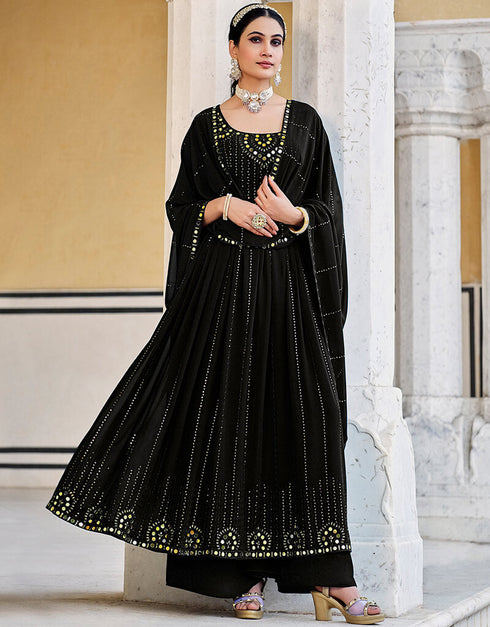 Black Georgette Palazzo Anarkali Closure View