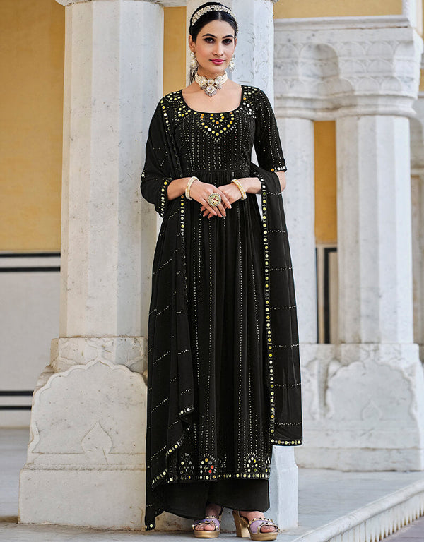 Black Georgette Palazzo Anarkali