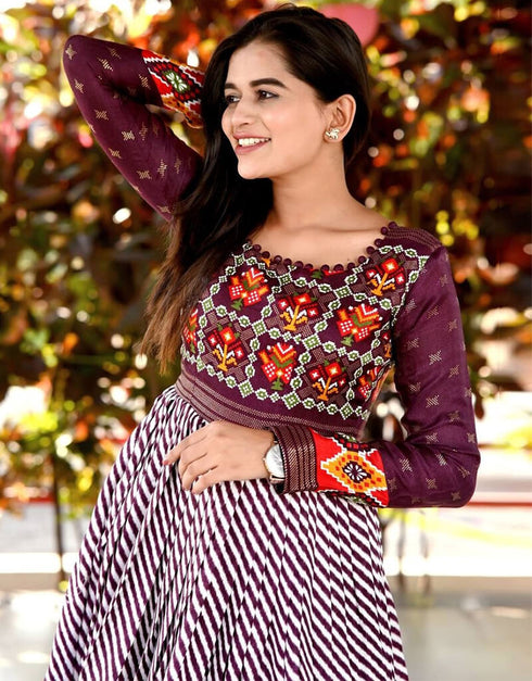 Wine Trendy Pashmina Silk Print Readymade Gown Salwar Kameez