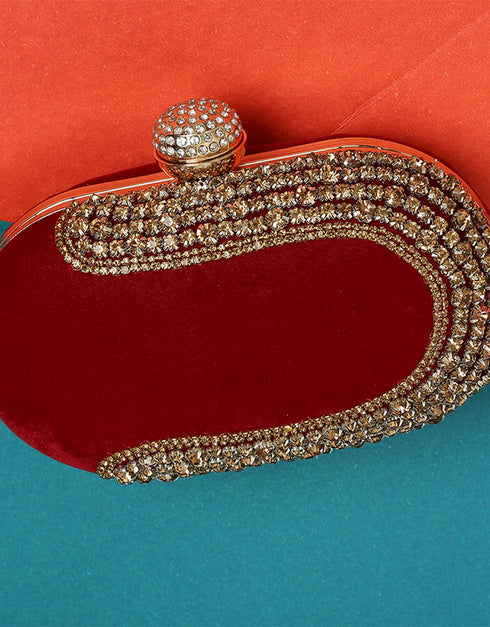 Red Trendy Embroidery Designer Heavy Clutches-Accessories