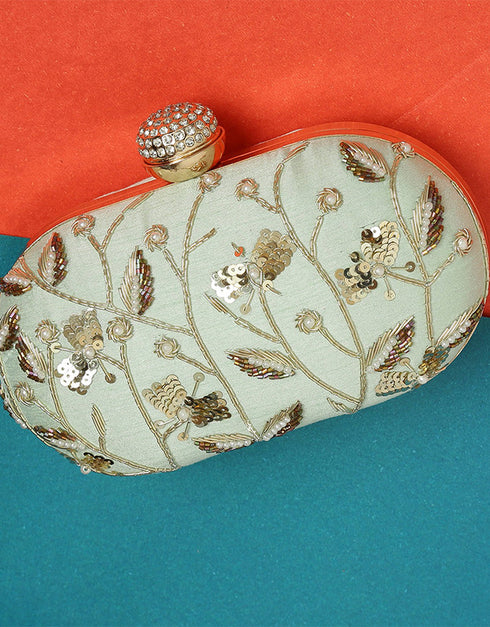 Yellow Trendy Embroidery Designer Heavy Clutches-Accessories