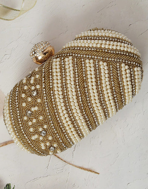 White Trendy Embroidery Designer Heavy Clutches-Accessories