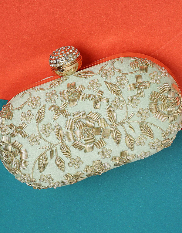 Baby Pink Trendy Embroidery Designer Heavy Clutches-Accessories