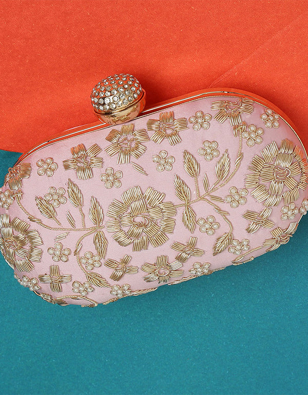Gold Trendy Embroidery Designer Heavy Clutches-Accessories