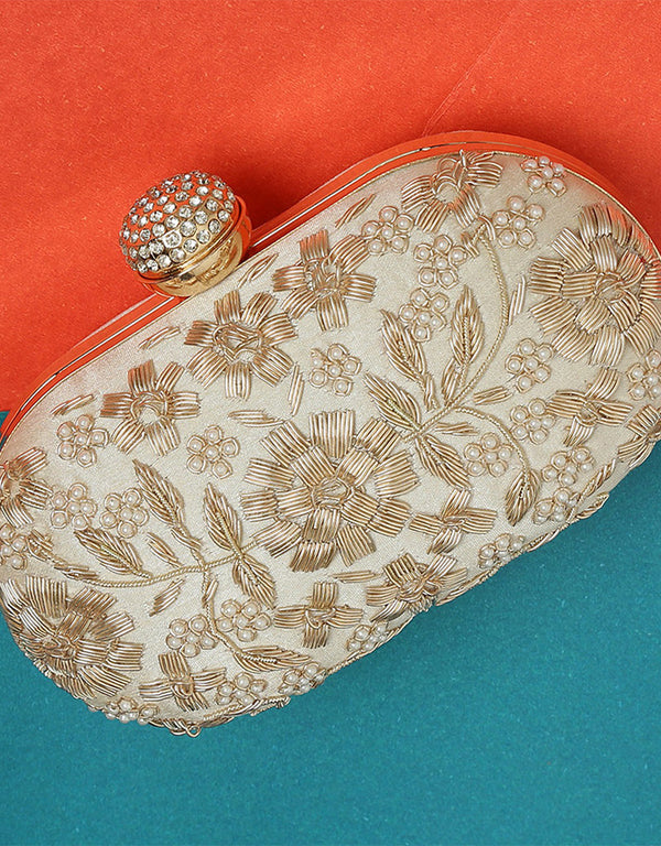 White Trendy Embroidery Designer Heavy Clutches-Accessories