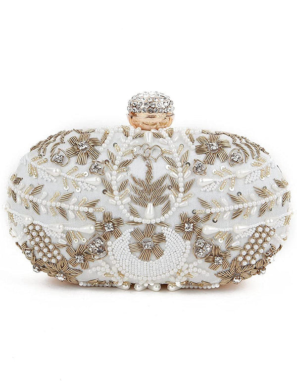 White Trendy Embroidery Designer Heavy Clutches-Accessories