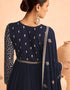 Navy Blue Faux Georgette Pant Anarkali Closure View