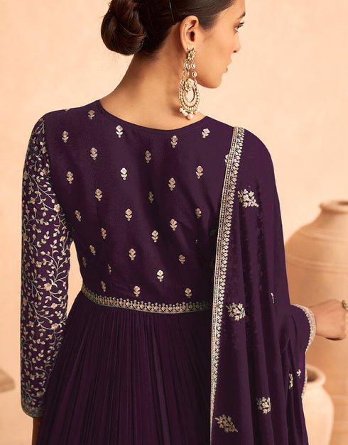 Wine Faux Georgette Pant Anarkali Closure View