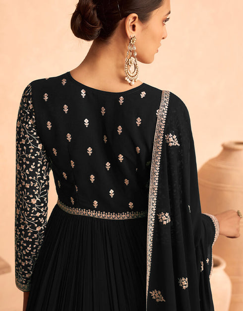 Black Faux Georgette Pant Anarkali Closure View