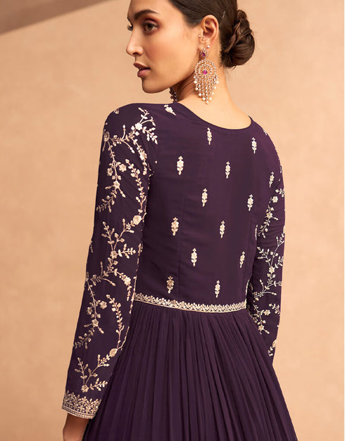 Wine Faux Georgette Pant Anarkali Closure View