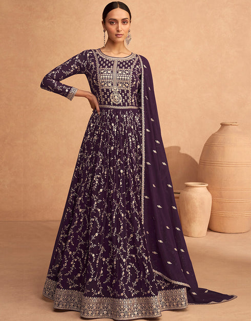 Wine Faux Georgette Pant Anarkali