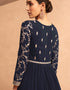 Navy Blue Faux Georgette Pant Anarkali Closure View