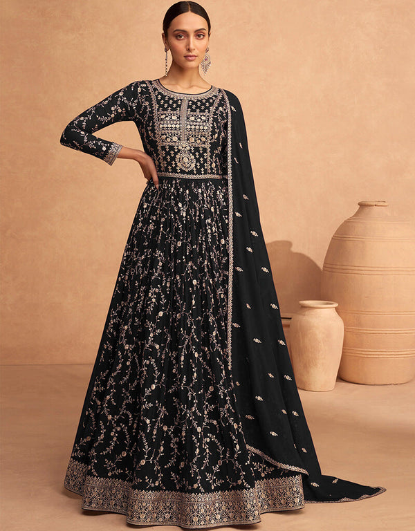 Black Faux Georgette Pant Anarkali