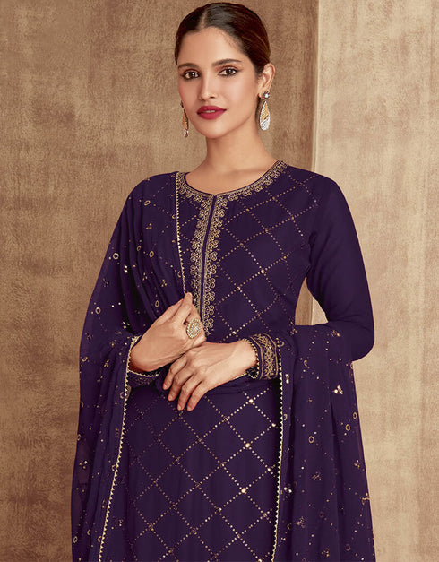 Wine Faux Georgette Palazzo Suit Closure View