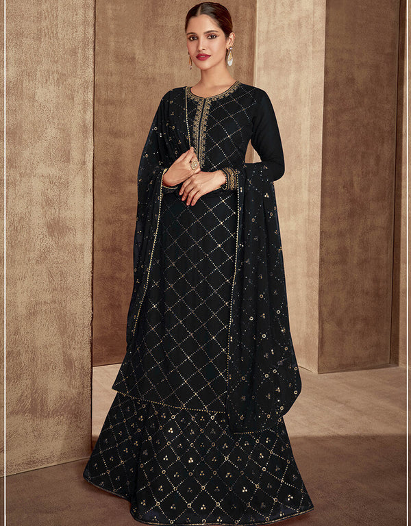 Black Faux Georgette Palazzo Suit
