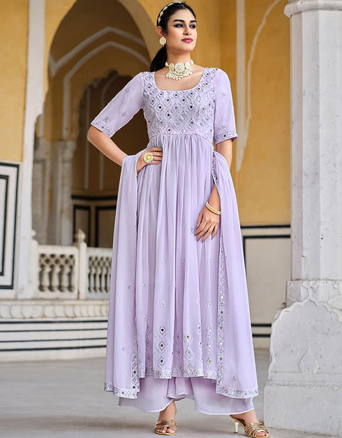 Lavender Georgette Palazzo Anarkali Closure View