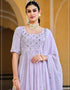 Lavender Georgette Palazzo Anarkali Back View