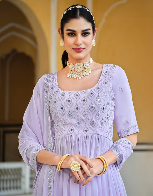 Lavender Georgette Palazzo Anarkali Salwar Kameez