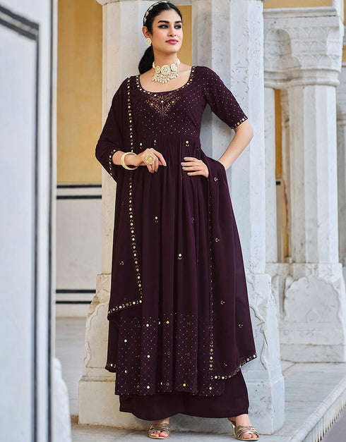 Wine Georgette Palazzo Anarkali